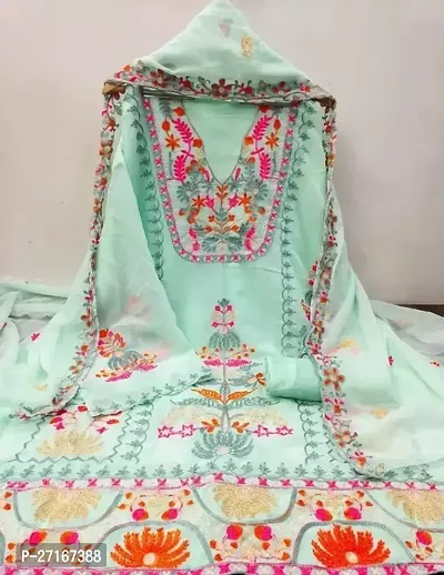 Elegant Green Georgette Printed Dress Material with Dupatta For Women