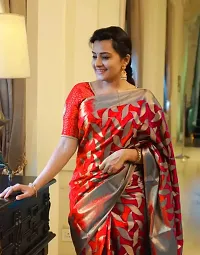 Elegant Red Banarasi Silk Women Saree with Blouse piece-thumb3