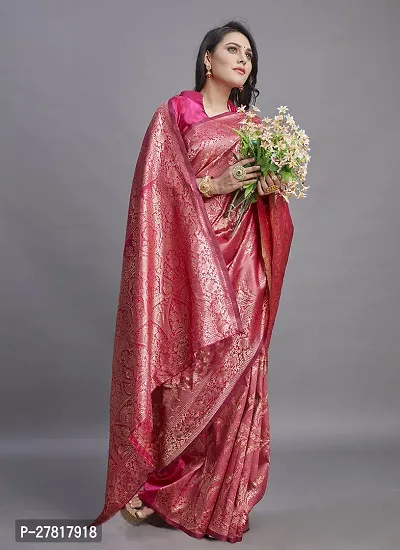 Elegant Pink Banarasi Silk Women Saree with Blouse piece