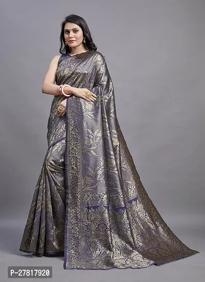 Elegant Navy Blue Banarasi Silk Women Saree with Blouse piece
