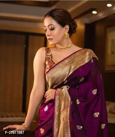 Elegant Purple Banarasi Silk Women Saree with Blouse piece-thumb0