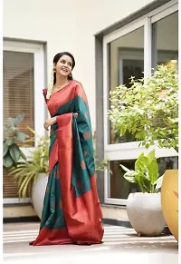 Elegant Teal Banarasi Silk Women Saree with Blouse piece-thumb1