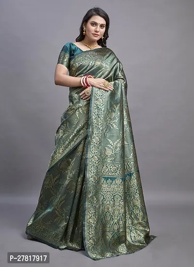 Elegant Green Banarasi Silk Women Saree with Blouse piece