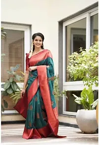 Elegant Teal Banarasi Silk Women Saree with Blouse piece-thumb3