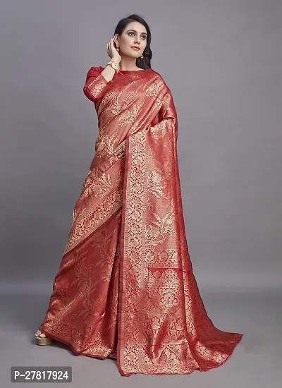 Elegant Red Banarasi Silk Women Saree with Blouse piece