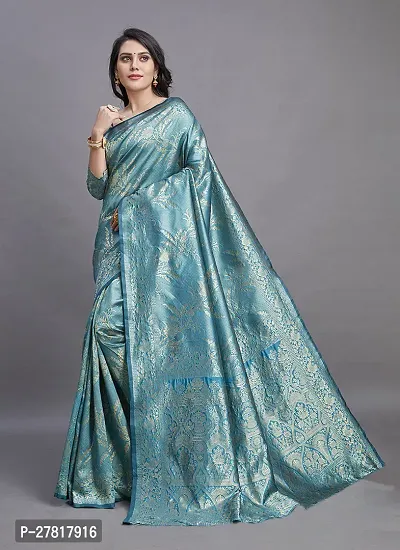 Elegant Turquoise Banarasi Silk Women Saree with Blouse piece