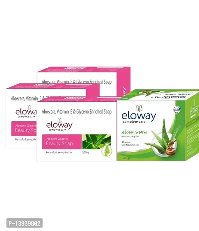 Eloway Aloevera Glycerin Beauty soap 3 (100g) and Aloevera Gel (100g) For Moisturized and Glowing Skin Combo Pack of 4