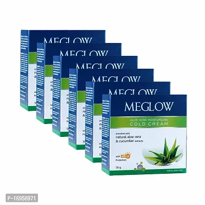 Meglow Aloe Vera Moisturizing Cold Cream for Face  Dry Skin , Pack of 6 (50 g Each) (300 g)