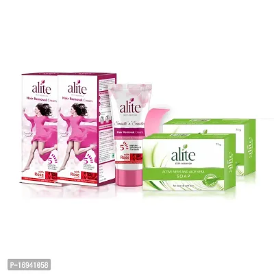 Alite Hair Removal Cream (2x60g) + Neem And Aloe Vera Soap (2x75g), Combo pack of 4-thumb0