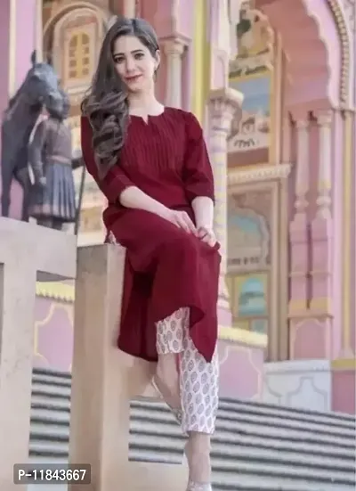 Stylish Fancy Rayon Kurti With Bottom Wear Set For Women-thumb0