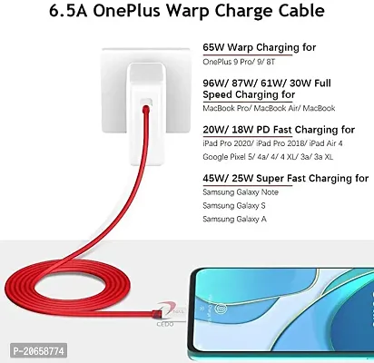 OVEETEK 65W Dash Warp Charge Cable, 6.5A Type-C to USB C PD Data Sync Fast Charging Cable Compatible with One Plus 8T/ 9/ 9R/ 9 pro/ 9RT/ 10R/ Nord  for All Type C Devices ? Red, 1 Meter-thumb3