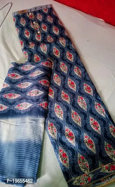 Elegant Multicoloured Cotton Printed Dress Material with Dupatta For Women-thumb0