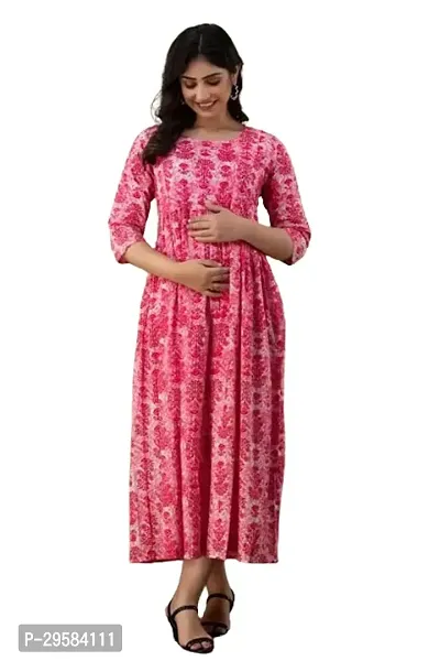 Stylish Rayon Fit and Flared Maternity Feeding Gown With Zippers For Women