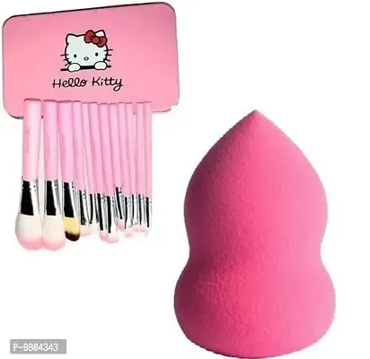 Makeup hello kitty pink brush set of 7 pcs + 1pc Sponge puff blender