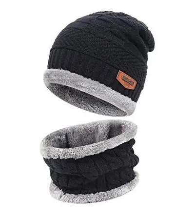 Krystle Woven Kids Cap with Neck Scarf Latest Stylish Winter Woolen Beanie Cap Scarf Set