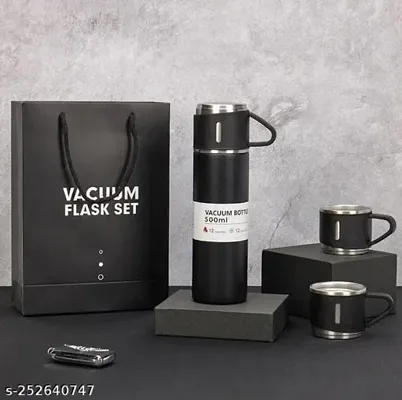 Vacuum Flask Set with 3 Stainless Steel Cups Combo - 500ml - Keeps HOT/Cold