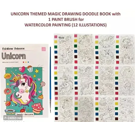 Unicorn Theme Water Colourbook as Birthday Return Gifts for Kids of All Age Group | Set of 1 | Magic Drawing Doodle Books with Paint Brush