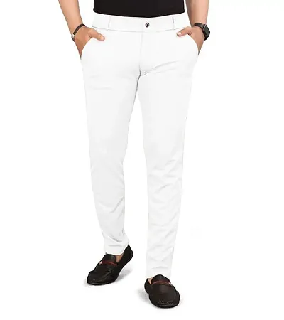 Classic Cotton Spandex Solid Casual Trousers for Men