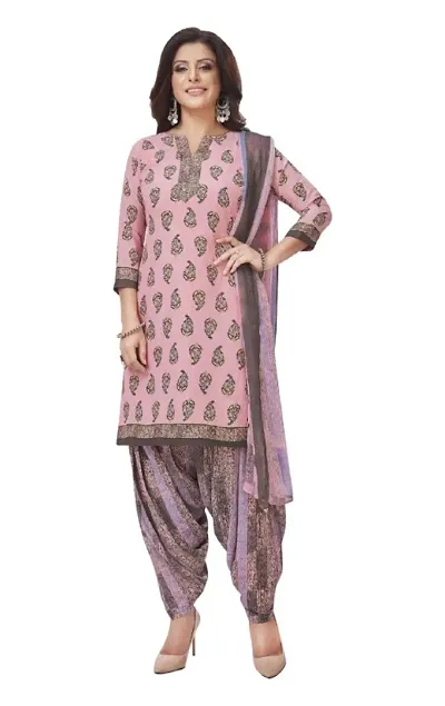 Multicolored printed synthetic dress material with Dupatta