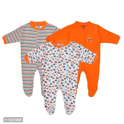 Baby Cry Baby Castle 100% Hosiery Cotton Infants Rompers/Jumpsuit Sleepsuit Full Sleeve Romper for Boys and Girls Set of 3 (Orange, 6-9 Months)-thumb0