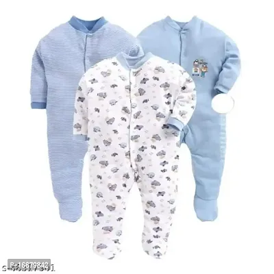 Baby 100% Hosiery Cotton Infants Rompers/Jumpsuit Sleepsuit Full Sleeve Romper for Boys and Girls Set of 3 Blue (3-6 Months)