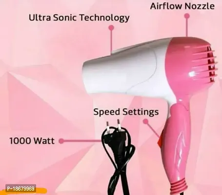 Professional Electric Foldable Hair Dryer with 2 Speed Control 1000 Watts - Pink and White-thumb0