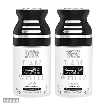 Lattafa Ana Abiyedh I am White Perfumed Body Spray with fresh Oriental fragrance,250ml Deodorant Pack 0f 2 for Men and Women-thumb0