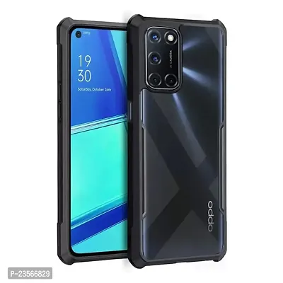 iNFiGO Oppo A52 Shockproof Bumper Crystal Clear Back Cover | 360 Degree Protection TPU+PC | Camera Protection | Acrylic Transparent Back Cover for Oppo A52 (Black).-thumb0