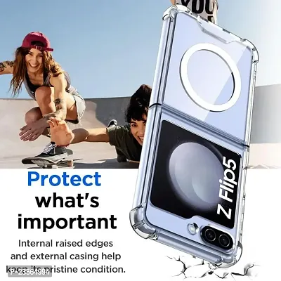 iNFiGO Wireless Charging Back Cover for Samsung Galaxy Z Flip 5 5G, | Military-Grade Protective Case| Hard Back  Soft Bumper | Raised Bezels for Extra Protection of Camera  Screen (Clear).-thumb5