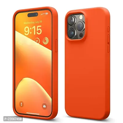 iNFiGO Silicone Back Case for Apple iPhone 15 Pro |Liquid Silicone| Thin, Slim, Soft Rubber Gel Case | Raised Bezels for Extra Protection of Camera  Screen (Orange).