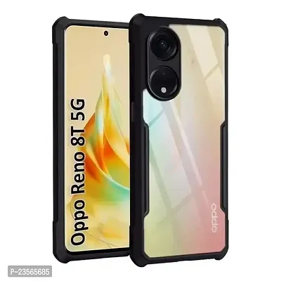 iNFiGO Oppo Reno 8T 5G Shockproof Bumper Crystal Clear Back Cover | 360 Degree Protection TPU+PC | Camera Protection | Acrylic Transparent Back Cover for Oppo Reno 8T 5G (Black).-thumb0