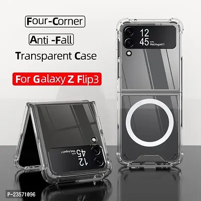 iNFiGO Wireless Charging Back Cover for Samsung Galaxy Z Flip 3 5G | Military-Grade Protective Case| Hard Back  Soft Bumper | Raised Bezels for Extra Protection of Camera  Screen (Clear).-thumb2