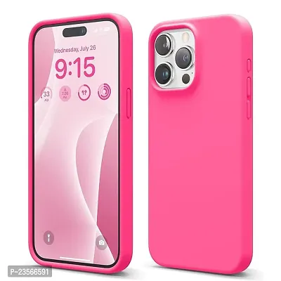 iNFiGO Silicone Back Case for Apple iPhone 15 Pro Max |Liquid Silicone| Thin, Slim, Soft Rubber Gel Case | Raised Bezels for Extra Protection of Camera  Screen (Neon Pink).