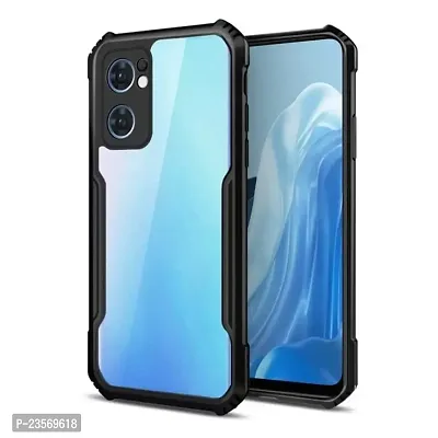 iNFiGO Oppo Reno 7 5G Shockproof Bumper Crystal Clear Back Cover | 360 Degree Protection TPU+PC | Camera Protection | Acrylic Transparent Back Cover for Oppo Reno 7 5G (Black).-thumb0