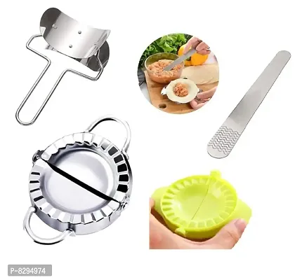 Serebrum Stainless Steel Momos maker Mould with Puri Cutter, Butter Knife and Small size Plastic momos maker mould- pack of 4-thumb0