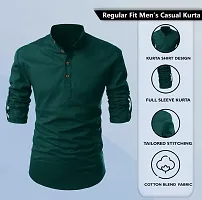 Stylish Green Cotton Blend Solid Kurtas For Men-thumb1