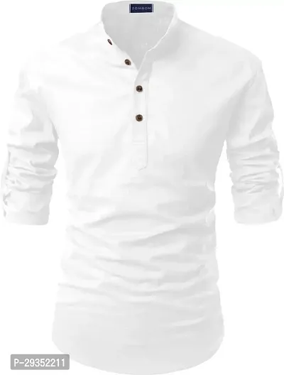 Stylish White Cotton Blend Solid Kurtas For Men-thumb0
