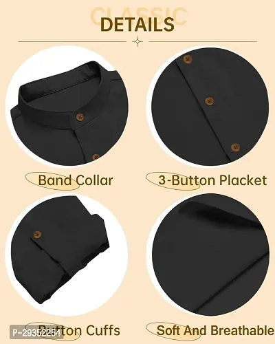 Stylish Black Cotton Blend Solid Kurtas For Men-thumb2