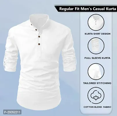 Stylish White Cotton Blend Solid Kurtas For Men-thumb3