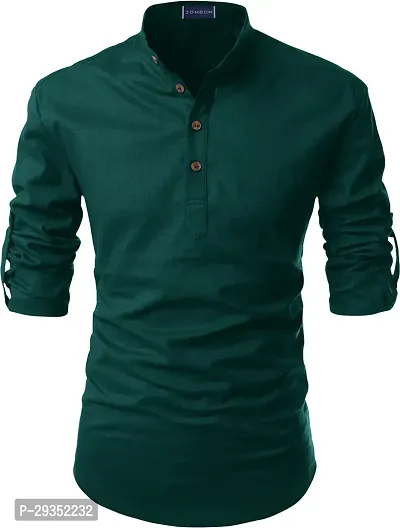 Stylish Green Cotton Blend Solid Kurtas For Men-thumb0