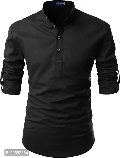 Stylish Black Cotton Blend Solid Kurtas For Men-thumb0
