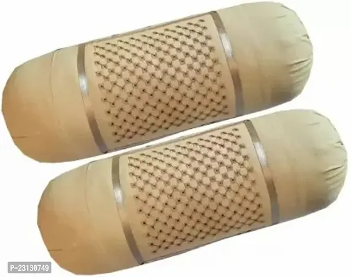 Stylish Beige Cotton Woven Design Bolsters Covers Pack Of 2-thumb0