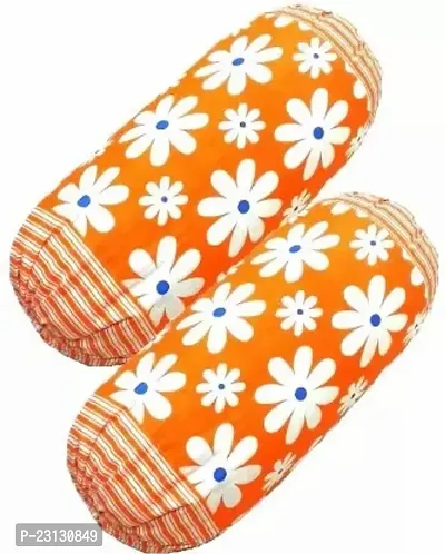 Stylish Orange Cotton Woven Design Bolsters Covers Pack Of 2