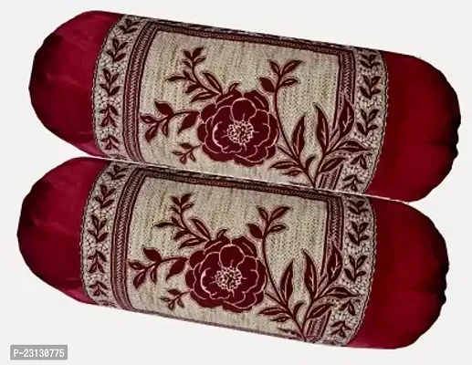 Stylish Maroon Organza Woven Design Bolsters Covers Pack Of 2