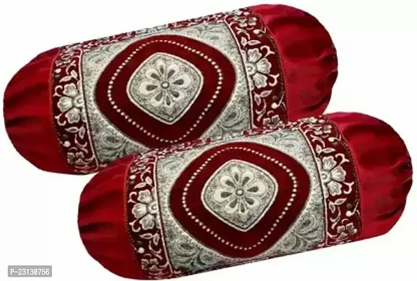 Stylish Maroon Chenille Woven Design Bolsters Covers Pack Of 2