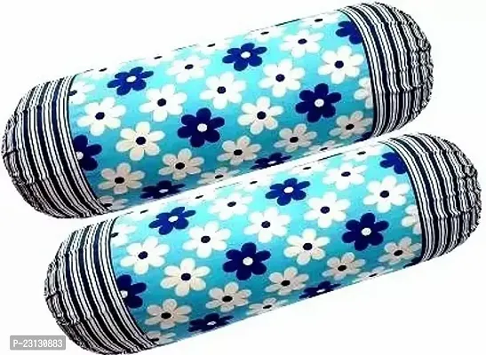Stylish Blue Cotton Woven Design Bolsters Covers Pack Of 2