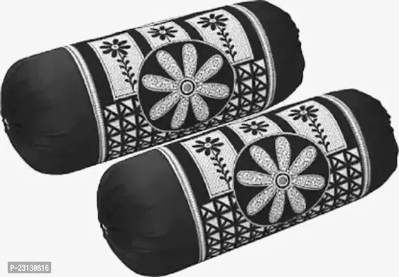 Stylish Black Polyester Woven Design Bolsters Covers Pack Of 2