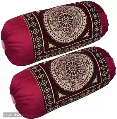 Stylish Maroon Chenille Woven Design Bolsters Covers Pack Of 2-thumb0