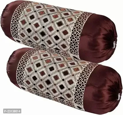 Stylish Brown Chenille Woven Design Bolsters Covers Pack Of 2