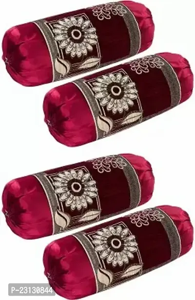 Stylish Maroon Chenille Woven Design Bolsters Covers Pack Of 4-thumb0